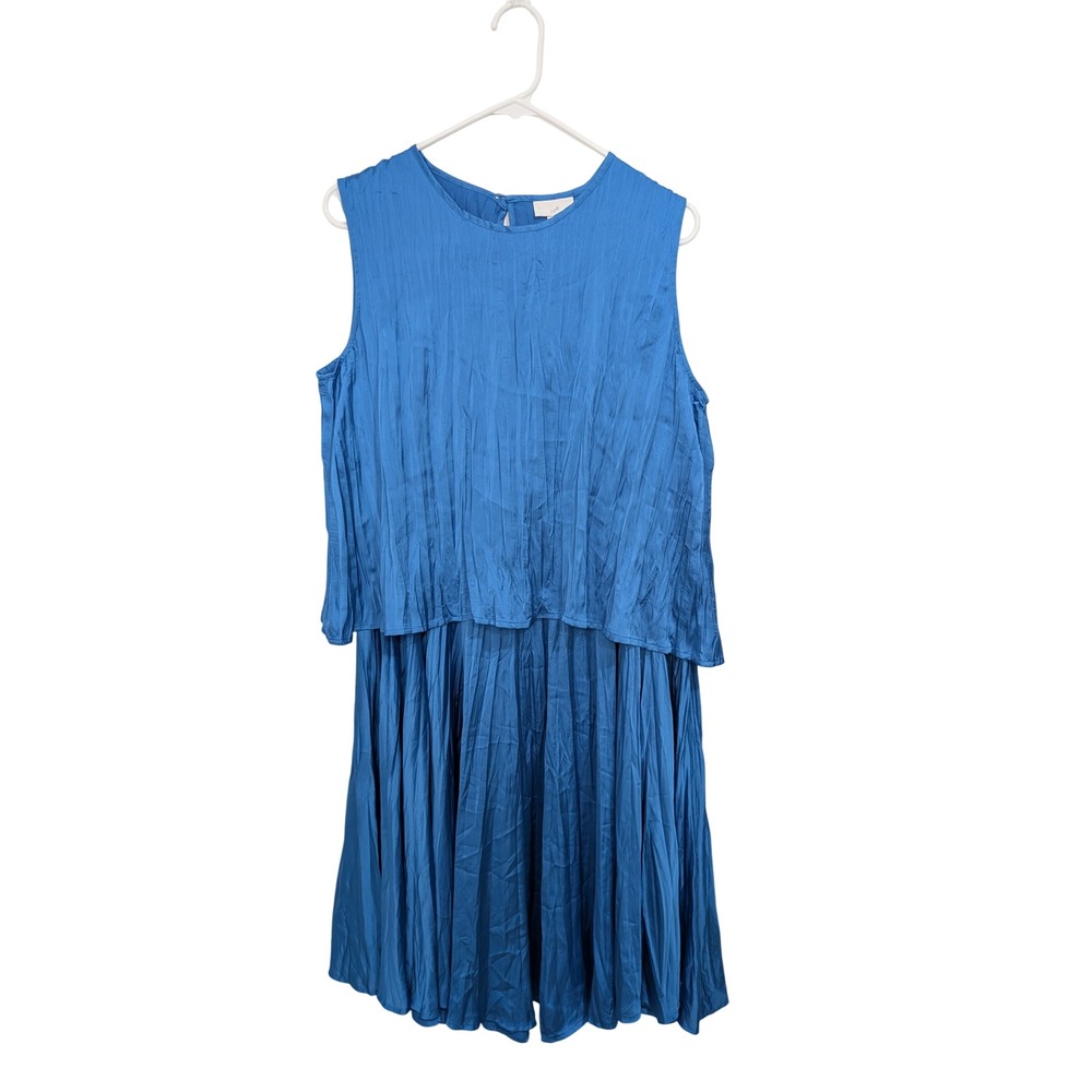 NWT‎ J. Jill 2-Piece Skirt Set Cyan Blue Crushed Satin Top & Midi Skirt - MP